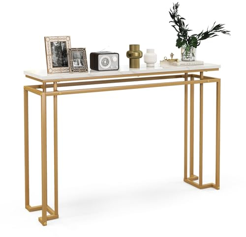 DREAMADE 120cm Konsolentisch, Eingangstisch Schmal mit Metallrahmen & Metallrahmen, Flurtisch mit Kippschutz für Wohnzimmer, Flur, Eingangsbereich, belastbar bis 30kg