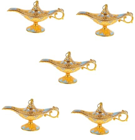 ABOOFAN 5pcs Aladdin's Lamp Vintage Wishing Lamp Vintage Lamp Arabic Decor Tea Oil Pot Metal Lamp Decor Costume Lamp Vintage Decor Decorative Wishing Lamp Table Wedding Zinc Alloy Banquet