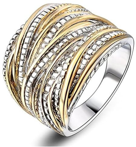 PULABO Bague de déclaration croisée entrelacée Mode bagues épaisses pour Femmes Hommes Or Argent plaqué Or Rose Large Index bagues Bijoux Fantaisie créatif