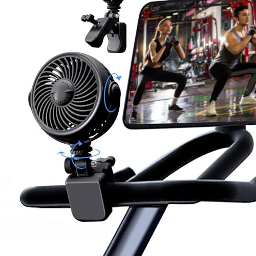 Nauttxon Rechargeable Peloton Bike Fan with Cotton Pads for Fragrance Drops, Clip Portable Battery Operated Fan for Treadmill Stationary Bike Exercise Stroller-Peloton Accessories-Black