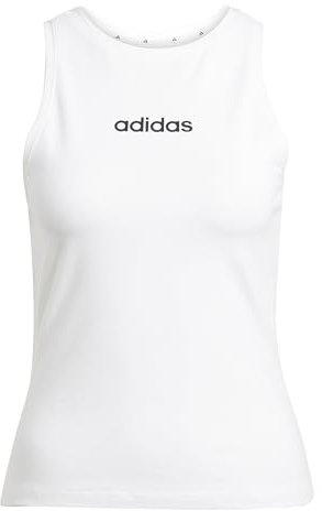 adidas Women's Essentials LINEAR Slim Cotton Tank, White/Black, S