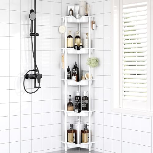 OriwarE Etagere Douche, Etagere Salle de Bain, Porte Savon Douche, Etagere Douche sans Percage (Blanc, 5 Tier)