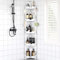 Oriware Estanteria Baño de Ducha de Pie, Organizador de Esquina de Piso de Empalme con 4 Ganchos, Cesta Ducha sin Taladrar para Baño (Blanco, 5 Tier)