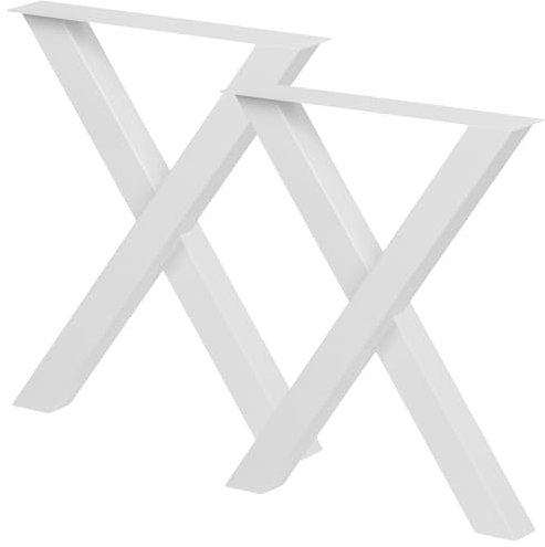 PROVENEDI - Tischbeine Metall weiß - 2 Stück X Form, rostfrei & modern - Tischgestell Maße L39 x B5 x H49 cm mit Bodenschoner für Schreibtisch Esstisch, Konferenztisch