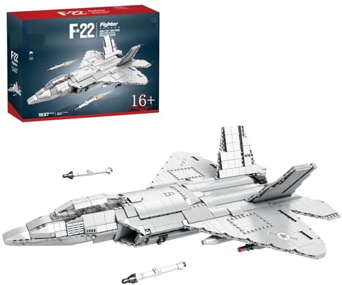 Auforua Technik Militär Flugzeug F-22 Raptor Modellbausatz, 1837 Teile Klemmbausteine Militär Flugzeug Bausatz