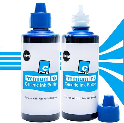 Druckertinte Nachfülltinte Cyan 2x100ml für Epson 102 104 EkoTank HP Brother Canon Pixma Drucker Refillset Universaltinte
