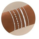 Dochais 5 Stück Armband Damen Silber, Armband 14K Vergoldet, Armbänder Verstellbar Damen, Armbänder Boho Silber, Schlange Kubanische Büroklammer Bracelet Schmuck für Frauen Mädchen Damen