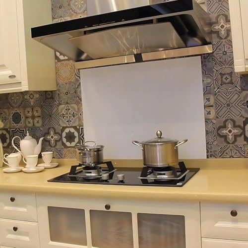 BELOFAY 6mm Tempered Glass Splashbacks for Cookers, Toughened Glass Heat Resistant Splashback for Kitchen Oven (White Glass, 60x80)