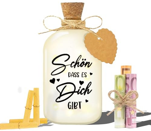 Betensh Geschenke für Frauen Flaschenlichterkette Korken, Freundin Geschenk Glückslicht, Geschenke für Mama Flaschenlichter, Nachbarn Geschenk Deko Licht, Windlicht mit Spruch für Neujahr Geschenke(C)