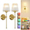Stepeak Battery Operated Wall Lights Set of 2, Rechargeable Wall Lights Indoor with USB RGB Bulb & Remote, Gold Glass Wireless Wall Light Sconce, Battery Operated Wall Lamp for Bedroom Living Room