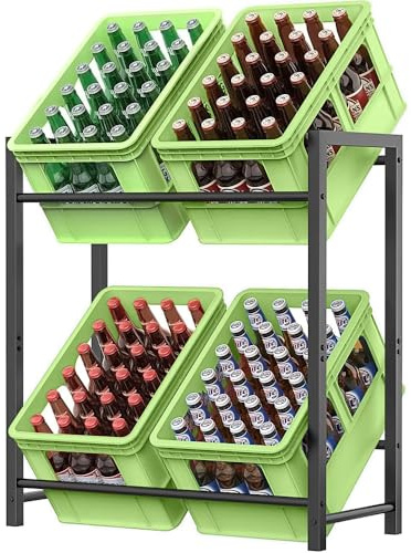 Acelectronic Getränkekistenregal mit Ablage für 4 Kisten, 32D x 69W x 112H cm Regale für Getränkekisten, Freistehend Kistenständer Getränkeregal Wasserkistenregal Bierkistenregal Kistenregal, Schwarz