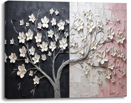 Piy Painting Moderne Motif floral abstrait Impression Sur Toile Noir, blanc et rose Tableaux Déco Muraux Salon Affiche Decoration Painting Poster Peinture Sur Toile Art Mural Chambre 30×40cm