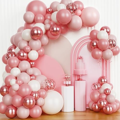 Kit Arche Ballon Rose Gold 147 Pièces Rose Or Beige Ballons Guirlande Decoration Anniversaire Fille Femme pour Fête, Baby Shower, Fiancailles, Mariage, Valentine Party Decor