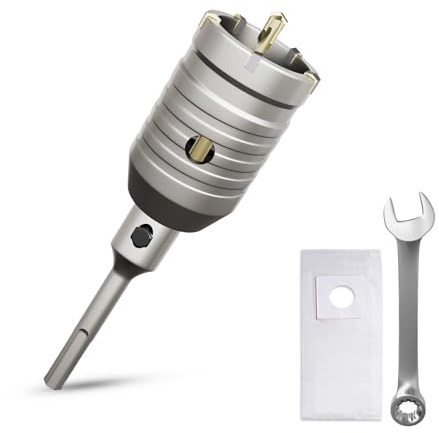 Bohrkrone 45mm Gewinde SDS plus Adapter 110mm und Zentrierbohrer,Mit den Schraubenschlüssel und Staubschutzbeutel,Wandlochsägebohrer für Mauerwerk Natursteine Sandsteine Kunststeine Beton Marmor