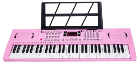 Electronic Piano Instruments 61 Key Electronic Keyboard Piano With Stand Portable Synthesizer Suitable For Beginners(Pink)