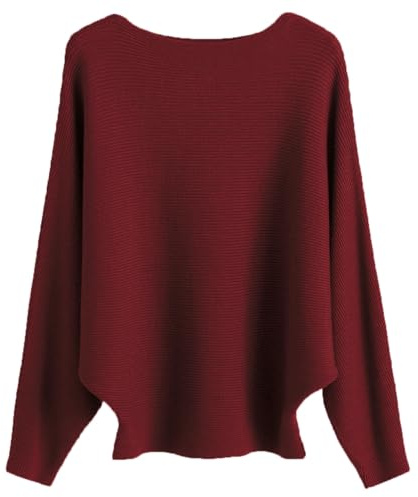 Cegerne Suéter Mujer Manga Murciélago Elegante Oversize Jersey de Manga Larga Sudadera de Punto Top Batwing Knitted Sweater