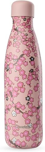 Qwetch - Bouteille Isotherme Originals Flowers Pastel Rose 500ml - 24h Froid et 12h Chaud - Etanche & Réutilisable - Gourde inox isotherme pour Sport, Voyage, Bureau, Randonnée