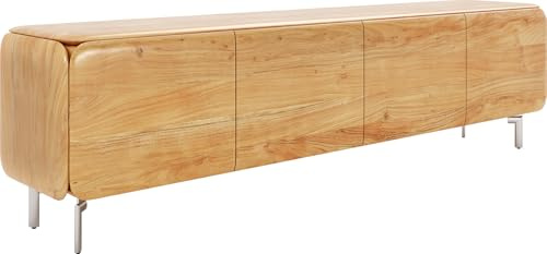 DELIFE TV-Board Shavani Akazie Natur 200 cm 4 Türen Fuß Oval Edelstahl