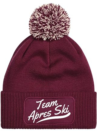 NIMAMA Mütze Beanie Team Apres Ski Strick Bommel Wintermütze Statement Lustiger Spruch Unisex Strickmütze für Herren & Damen