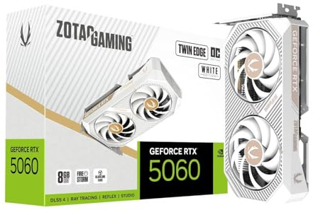 ZOTAC Gaming GeForce RTX 5060 Twin Edge OC White Edition DLSS 4 8GB GDDR7 128-bit 28 Gbps PCIE 5.0 Scheda grafica da gioco, SFF-Ready Compact Card, ZT-B50600Q-10A