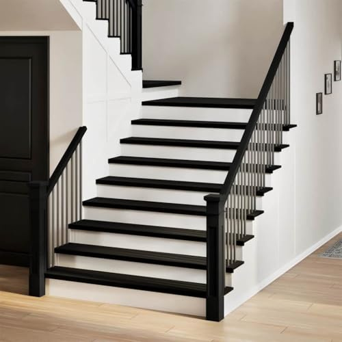 YunCangg 4 peldaños marrón-negro, 110 x 25 x 2 cm, madera maciza de roble para escaleras de madera, escaleras interiores, escalera de caracol, antideslizante, antiarañazos, lavable, seguro, duradero