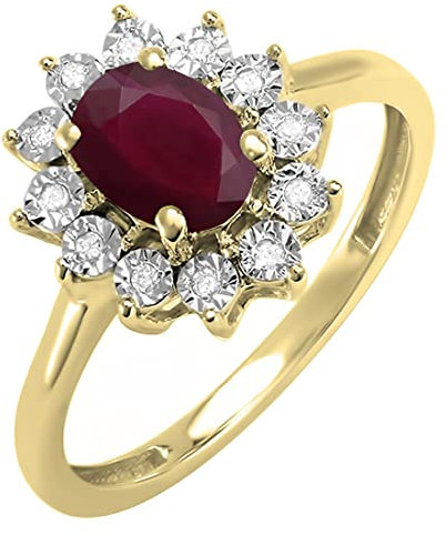 Dazzlingrock Collection Kate Middleton Diana inspirierter 18 K runder Diamant & ovaler Rubin Verlobungsring Weißgold