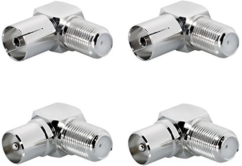 Winkel Adapter 2 x Stecker und 2 x Kupplung F Buchse Koax Antenne 9,5 mm Sat IEC