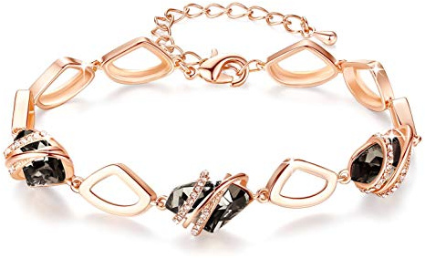Leafael Önskar Sten Länk Charmarmband med Silver Black Shade Healing Crystal för skydd, Rose guldpläterad, 7+2