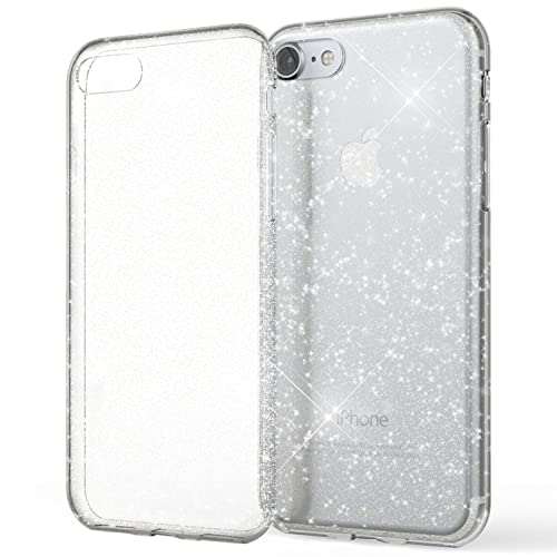 NALIA Glitter Case kompatibel mit iPhone SE 2022 / SE 2020/8 / 7 Hülle, Bling Silikon Handyhülle Strass Cover Durchsichtig Dünne Handy-Tasche Schutzhülle Phone Etui Bumper Skin, Farbe:Transparent