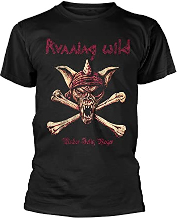 Running Wild Under Jolly Roger (Crossbones) Männer T-Shirt schwarz M 100% Baumwolle Band-Merch, Bands