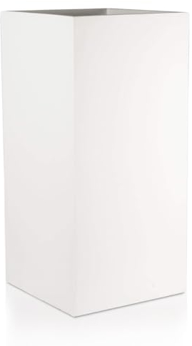 IDEALIST Large 70cm Tall Garden Planters with Drainage Holes | White Reinforced Stone Tall Square Planter L33.5 W33.5 H70.5 cm, 51 litres