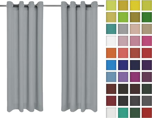 Rollmayer Vorhänge Schal mit Ösen Kollektion Vivid (Silbergrau 31, 135x240 cm - BxH - 2 er Pack) Blickdicht Uni einfarbig Gardinen Schal für Schlafzimmer Schal