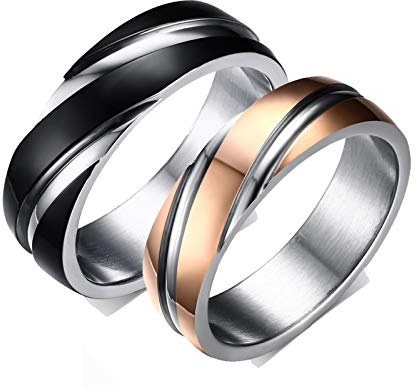 KnSam 2 Stück Ring Eheringe Für Damen Ehering Damen Silber Schwarzer Rotgold Ring 6Mm Damen Gr. 60 (19.1) Herren Gr. 60 (19.1) Schwarz Rose Gold