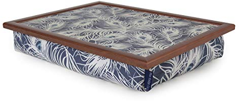 Blue Badge Co Peacock Lap Tray with cushion, TV Dinner Bean Bag Bottom Cushioned Laptray, Laptop Holder Bed Desk With Wipe-Clean Surface and Real Wood Frame, Moulds to your lap, 700 g