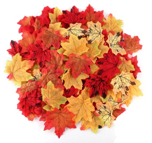 Mocraft 500 Stück Ahornblätter,Deko Herbstblätter Künstliche Ahornblatt Girlande 5 Farben/2 Größe,Herbstlaub Herbst Blätter Deko für Partei,Hochzeit,Halloween,Weihnachten Deko,Party,Christmas