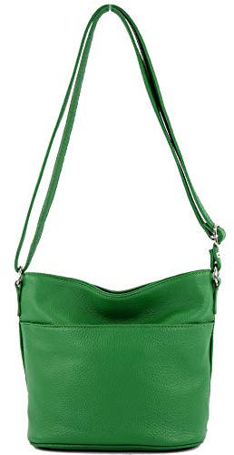 Modamoda de T198 - Fabriqué en Italie Sac bandoulière en cuir, Vert feuille, Small
