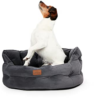 Rosewood x Joules Chesterfield-Bett für Hunde, Grau, großes Hundebett, Bequeme gepolsterte Seiten, Rutschfester Boden, luxuriöses Haustierbett für mittelgroße oder große Hunde