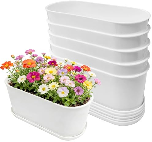 Kräuter-Pflanzgefäß, Fensterkästen mit mehreren Drainagelöchern, ovaler Kräutergarten, Pflanzgefäß für drinnen und draußen, für Pflanzen, Blumen oder Sukkulenten, Deckgeländer, Fenster-Pflanzkasten, 5