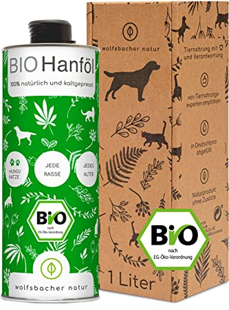 Bio Hanföl für Hunde und Katzen 1 Liter I 100% Natürlich und Kaltgepresst - Unterstützung für Fell & Haut durch Omega 3-6-9, DE-ÖKO-060