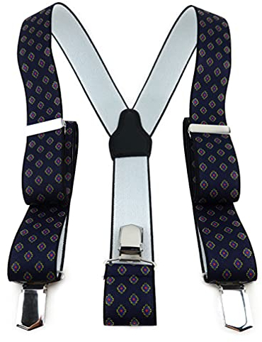 TigerTie Unisex Hosenträger in Y-Form mit 3 extra starken Clips - Farbe in dunkelblau marine rot gemustert - hochwertige Verarbeitung - Breite 35 mm