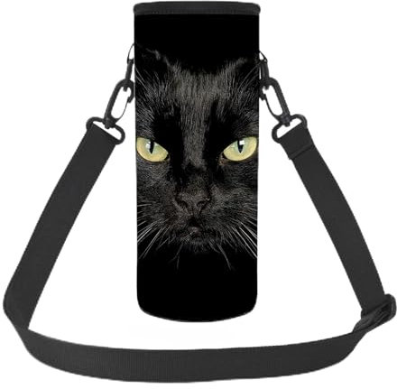 NETILGEN Black Cat Outdoor Sport Neoprene Water Bottle Kettle Carrier Bag for Daily Walking, Hiking and Other Outdoor Activities Small Size 500ML-750ML