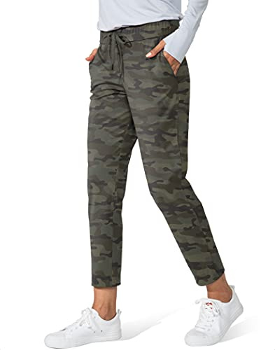 G Gradual Women's Pants with Deep Pockets 7/8 Stretch Sweatpants for Women Athletic, Golf, Lounge, Work (Green Camo, Large)