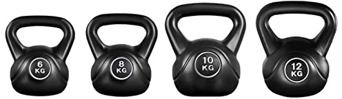 Yaheetech 4 Stück Kugelhantel mit 6 kg & 8 kg & 10 kg & 12 kg Gewicht Kettlebell Set Fitness Schwunghantel für Ganzkörpertraining und Krafttraining, Schwarz