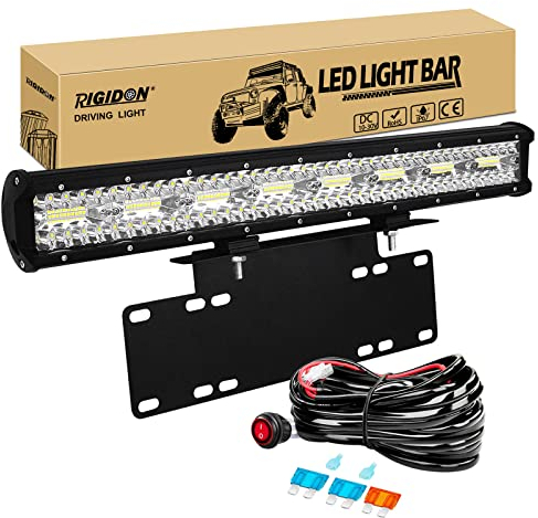 RIGIDON 8D 23 Zoll 58cm 480W Led lichtleiste mit 12V kabelbaum und kennzeichenhalterung schwarz, Offroad beleuchtung für SUV Offroad ATV, LKW, 4X4 Auto Fahrzeuge, 6000K Weiß led nebelscheinwerfer