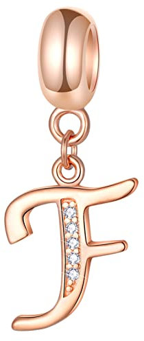 Oro Rosa Lettera F Charms Alfabeto Parola Beads – Autentico 925 Sterling Silver Initial F Dangle CZ Birthstone si adatta Pandora Charm Bracciali, per Padre/Famiglia/Amici Regali
