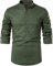 LucMatton Herren Baumwolle Retro Stil Roll-up Langarmshirt Casual Leinenähnliche Henley Tops, grün, L