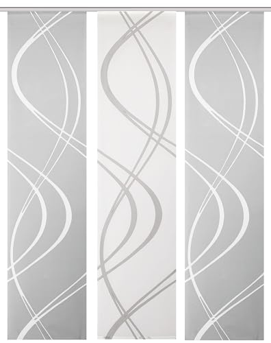 HOME WOHNIDEEN Schiebevorhang TIBERIO aus Dekostoff und Voile mit Scherli 245 x 60 cm, Farbe:grau, Größe:245 x 60 cm, Anzahl:3er Set (2X DEKO. 1x Voile)