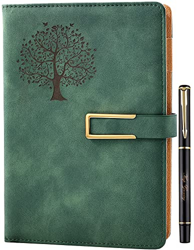 Farfume Ruled Refillable Notebook Premium Adventure A5 Journal, 21cm x 14.5cm Hardback Faux Leather Notebook, 100GSM Magnetic Buckle Journal (Tree of Life - Green)