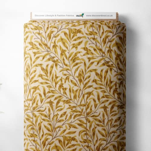 100 % Baumwolle William Morris Weidenzweig, bedrucktes Design, Quilten, Basteln, Kleider, hochwertiges Nähstoff, 140 cm breit (pro halber Meter, ocker)