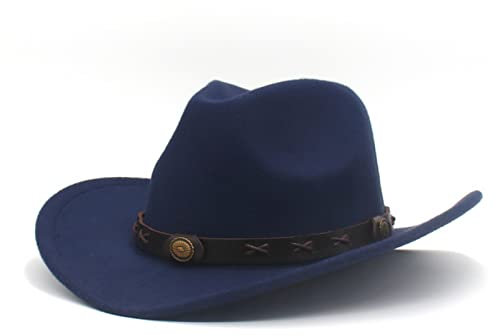 Faringoto Cowboyhut für Herren und Damen, klassischer Filz, breite Krempe, Westernhut, marineblau, Einheitsgröße